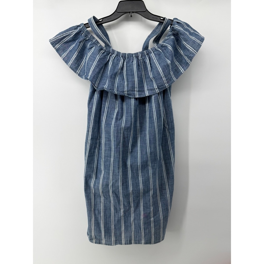 J.Crew Blue White Striped Ruffle Off the Shoulder Dress‎ Womens Medium F2268